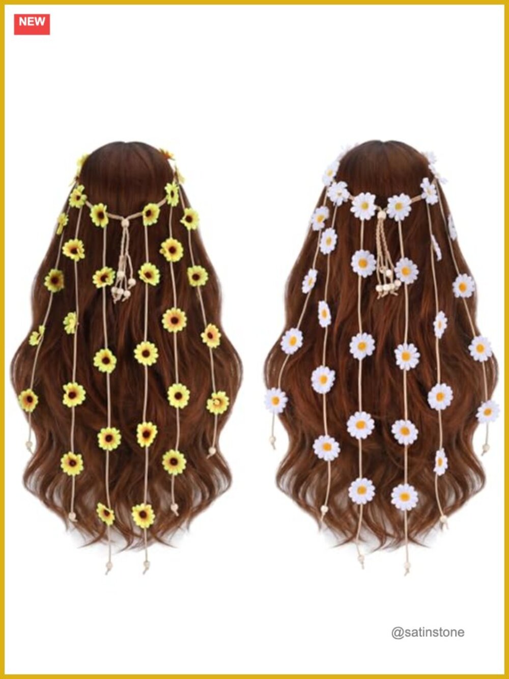 2 PCS Daisy Sunflower Hippie Headbands Adjustable Hair Accessories